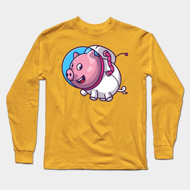 Cute Pig Astronaut Floating Cartoon Long Sleeve T-Shirt by Catalyst Labs